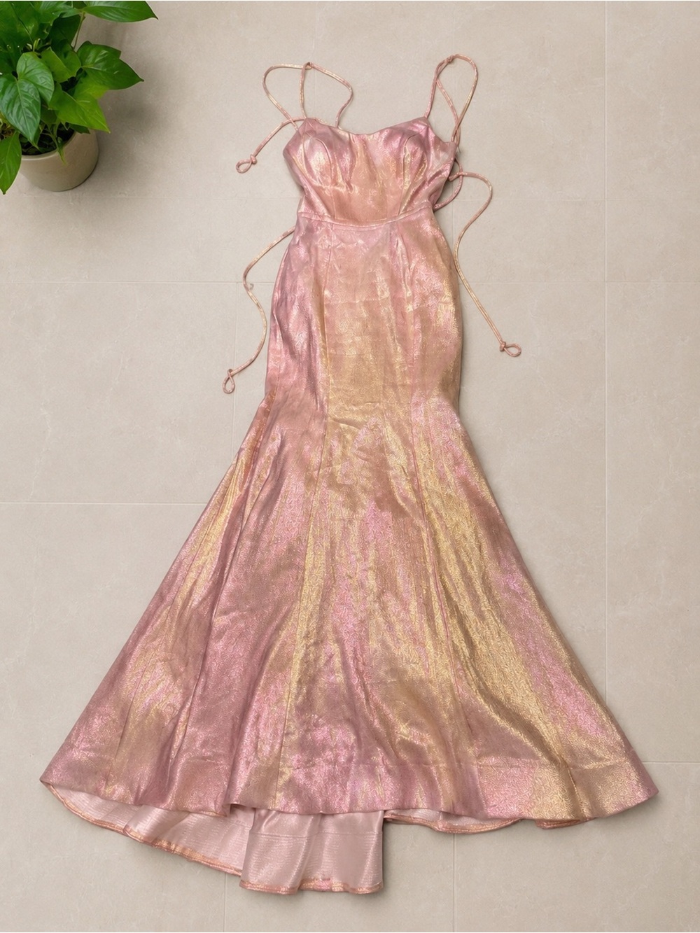 Camilla Iridescent Pink and Gold Slip Maxi Dress - Picture 2 of 6
